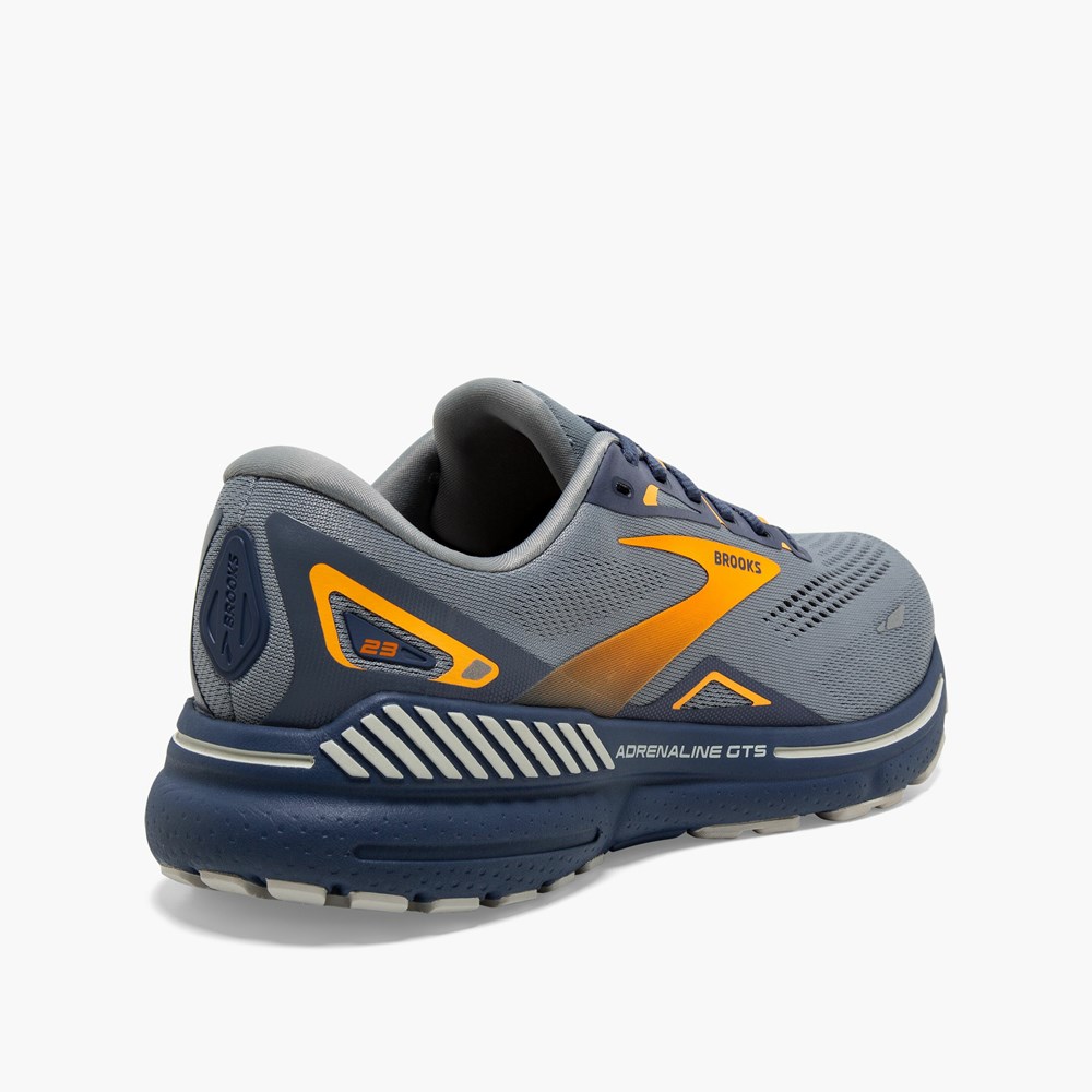 Chaussures Running Route Brooks Adrenaline GTS 23 Grise Bleu Orange Homme | DQA-3824193